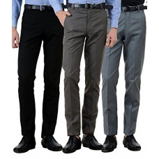 American-Elm Men's Cotton Formal Trousers- Pack of 3